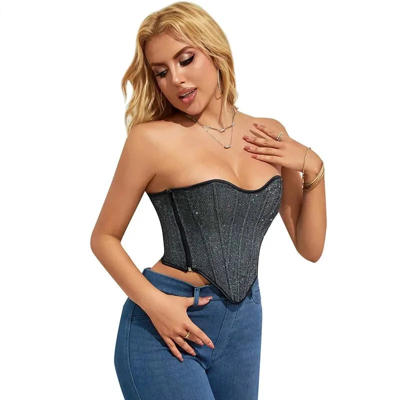 Gray Gothic Punk Crop Top Women Lacing Bandage Bustier With Zipper Plus Size S-Xxl - M 8