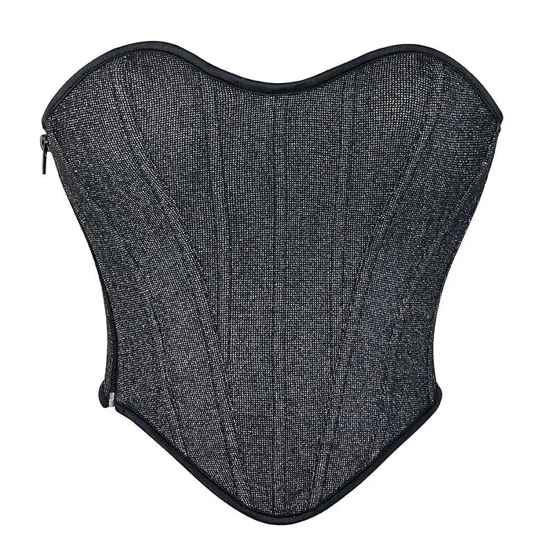 Gray Gothic Punk Crop Top Women Lacing Bandage Bustier With Zipper Plus Size S-Xxl - L 3