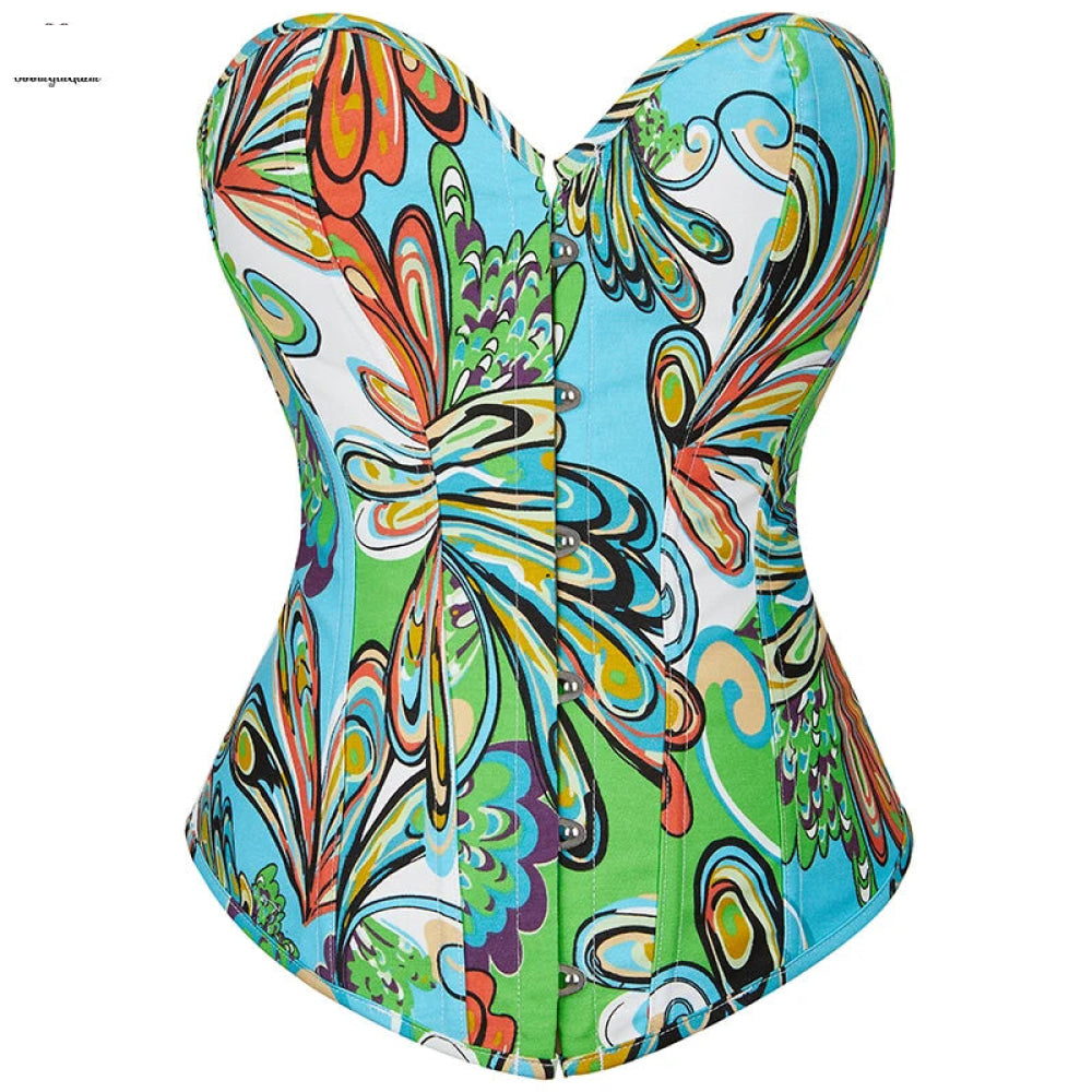 Vintage Lace-Up Denim Corset With Thong Plus Size S-Xxl - Green - M