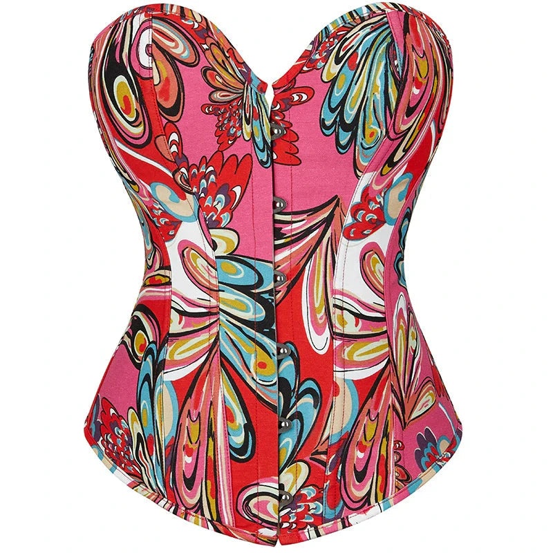 Vintage Lace-Up Denim Corset With Thong Plus Size S-Xxl - Red - Xl