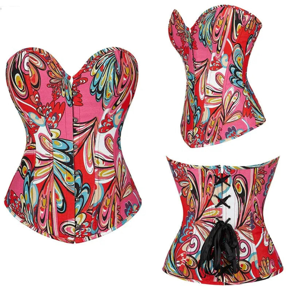 Green Bustier Corset Top With Thong Front 6 Busk Back Lace Plus Size Alluring Lingerie For Busty Women - Red - Xl 7