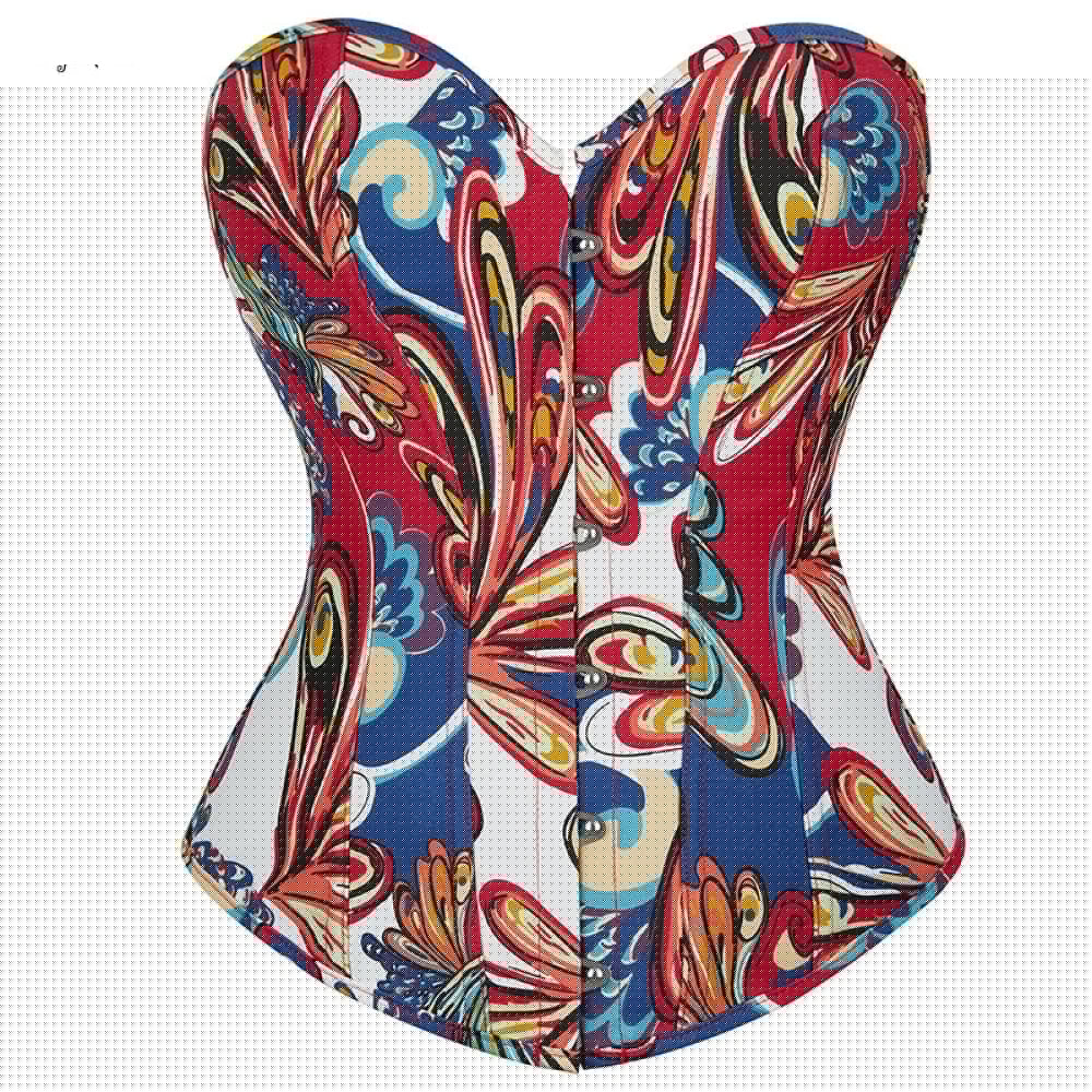 Oil Painting Strapless Overbust Corset Top Front 6 Busk Back Lace Renaissance Style For Women - Green - Xxl 10