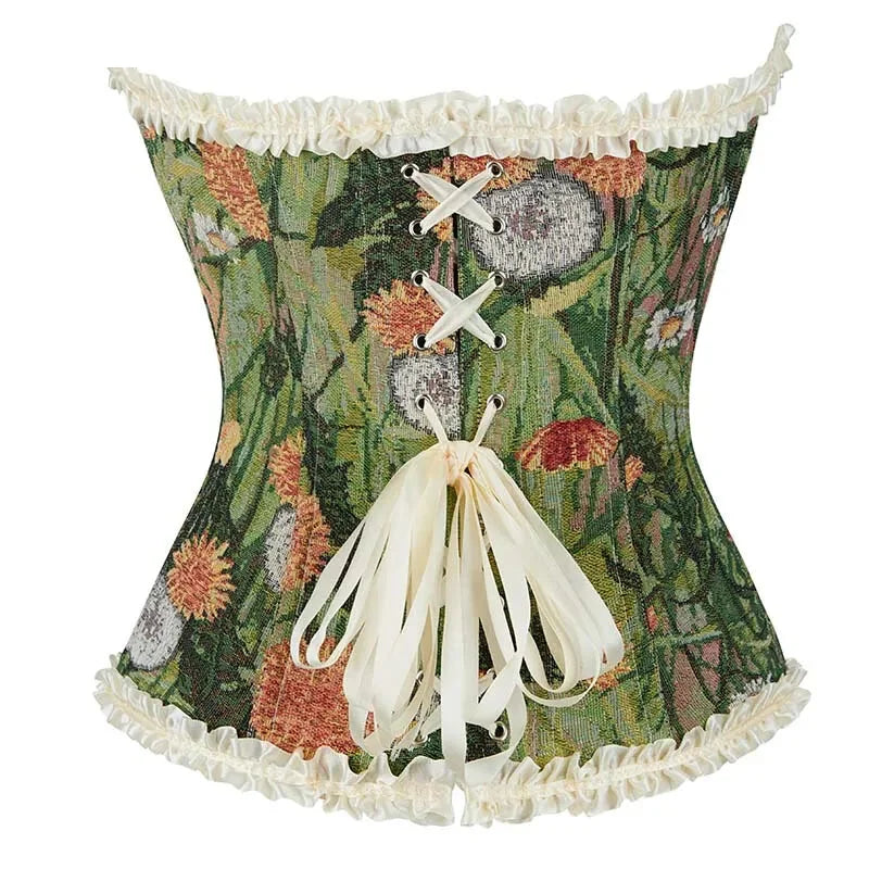 Green Lace Trim Gothic Corset Ruffled Victorian Bustier For Halloween - Xl 5