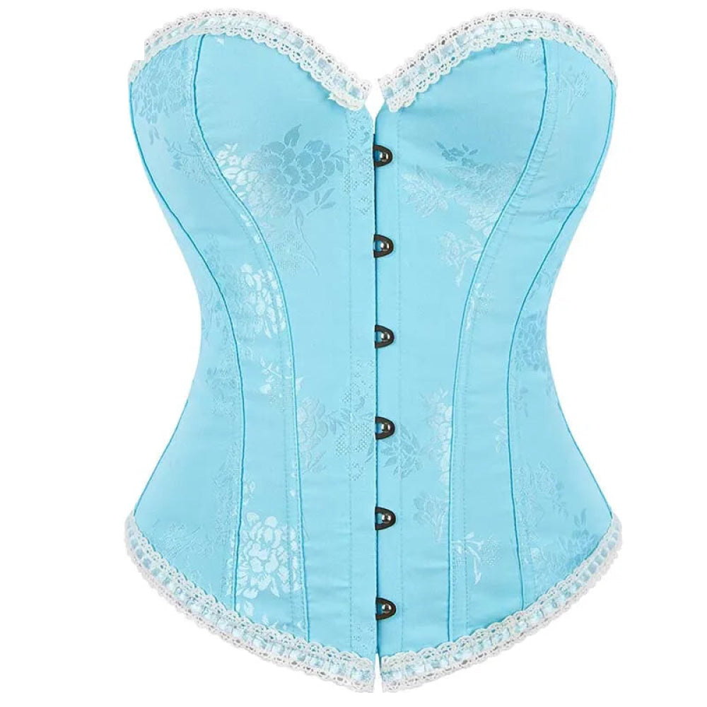 Floral Jacquard Ruffled Boned Corset Top Plus Size Xs-Xxxl Sky Blue Wedding Bridal Body Shapewear - S