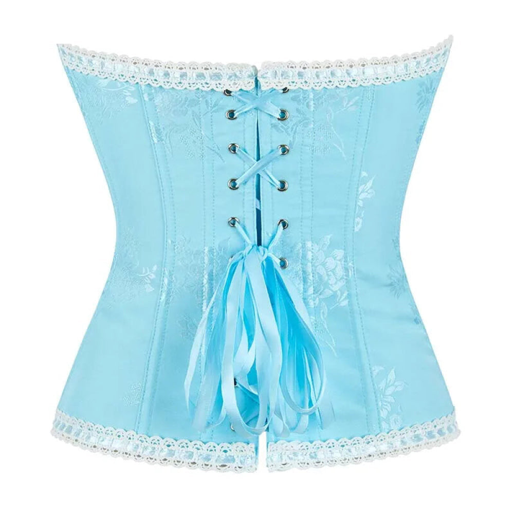 Floral Jacquard Ruffled Boned Corset Top Plus Size Xs-Xxxl Sky Blue Wedding Bridal Body Shapewear - Xs 8