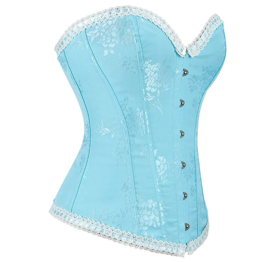 Floral Jacquard Ruffled Boned Corset Top Plus Size Xs-Xxxl Sky Blue Wedding Bridal Body Shapewear - L 7