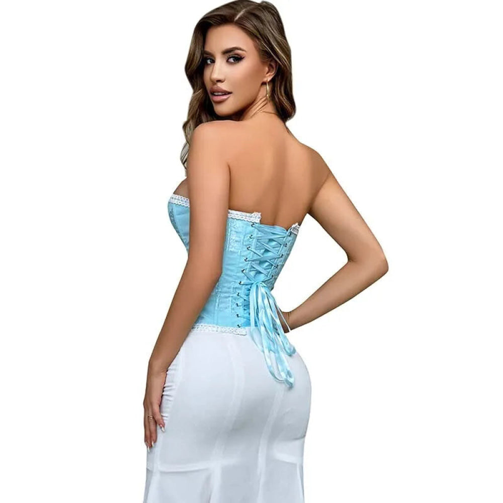 Floral Jacquard Ruffled Boned Corset Top Plus Size Xs-Xxxl Sky Blue Wedding Bridal Body Shapewear - M 4