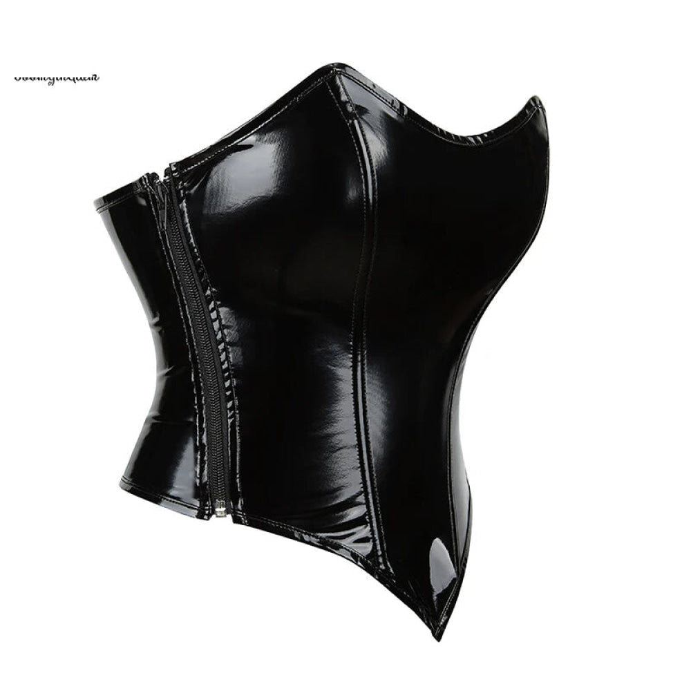 Strapless Bustier Corset Crop Top Plus Size S-6Xl 9 Glue Boned Heart Shape Zipper Closure Synthetic Leather - 4Xl 6