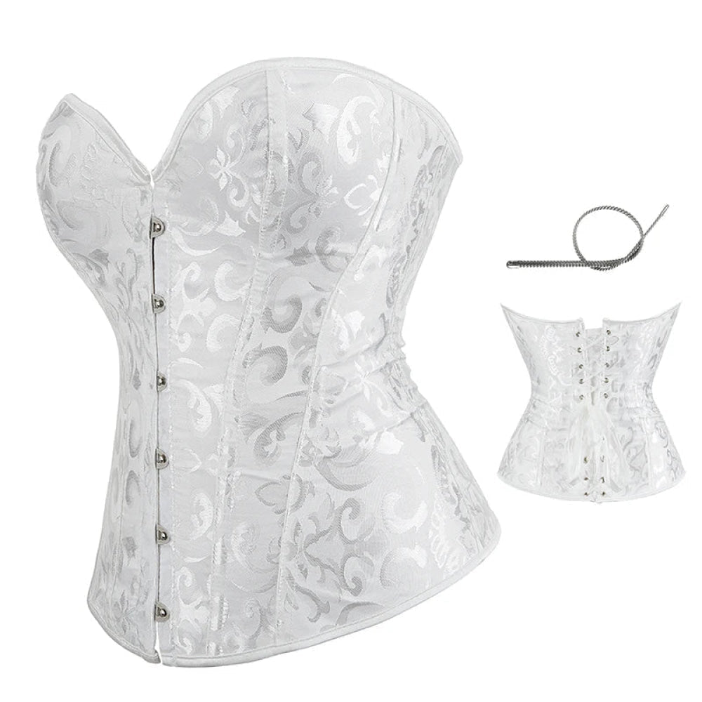 Strapless Victorian Overbust Corset 12 Spiral Steel Boned Jacquard Brocade Plus Size Xs-Xxl - Black - Xxl 8