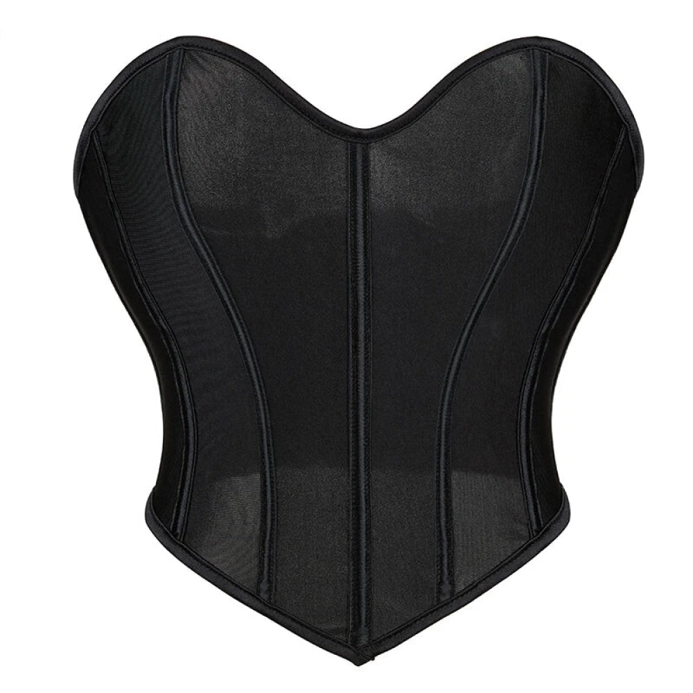 Translucent Vintage Corselet Plus Size Mesh Overbust Bustier For Women 13 Plastic Bones Lace-Up Closure Summer Crop Top - L
