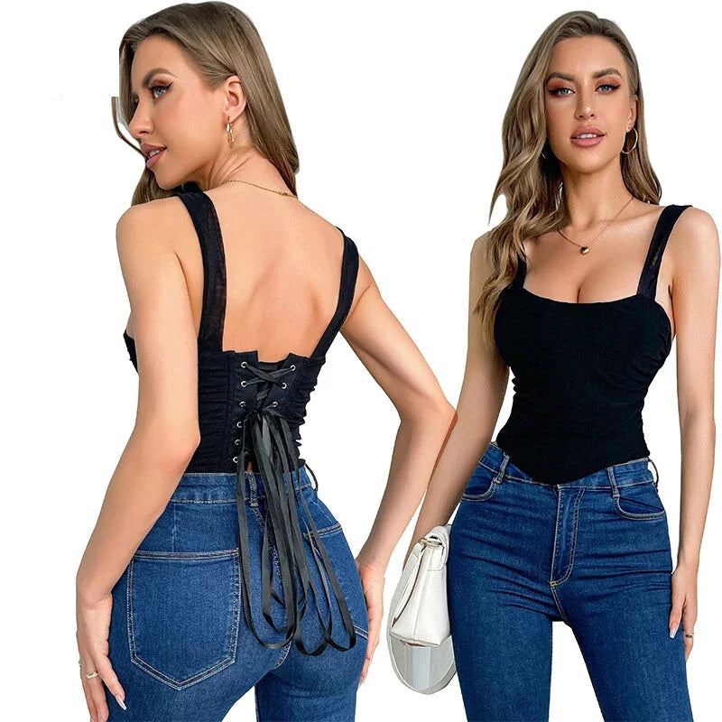 Mesh Bustier Strapless Shapewear With Lace-Up Ruched Hem - L 6