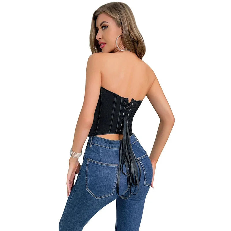 Translucent Gothic Bustier Crop Top Plus Size S-6Xl Burlesque Vintage Lingerie - L 7