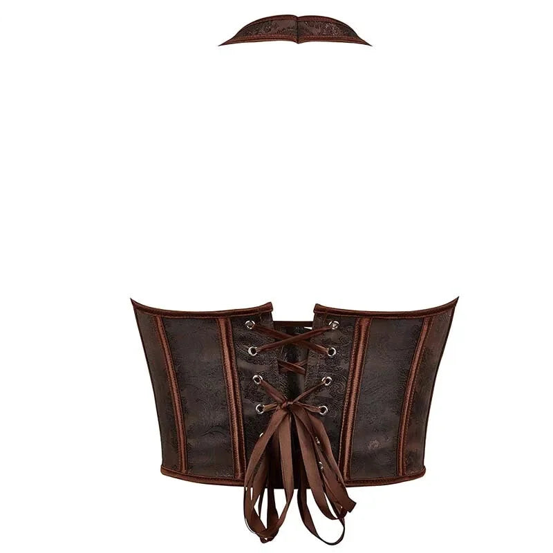 Fish Bone Jacquard Deep V-Neck Corset Crop Top With Halter Neck Plus Size - L 4