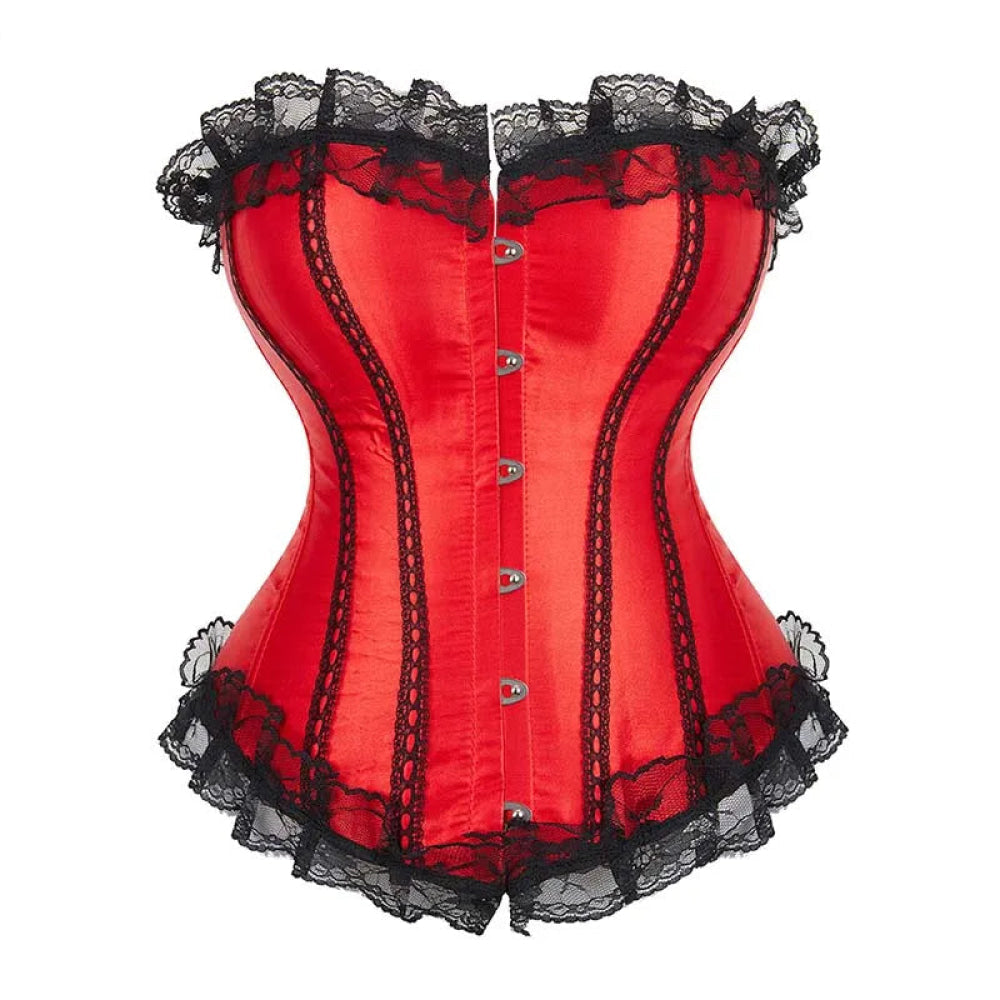 Silk Corselet With Floral Lace Trim Front 6 Busk Closure Plus Size Xs-6Xl Red - 6Xl