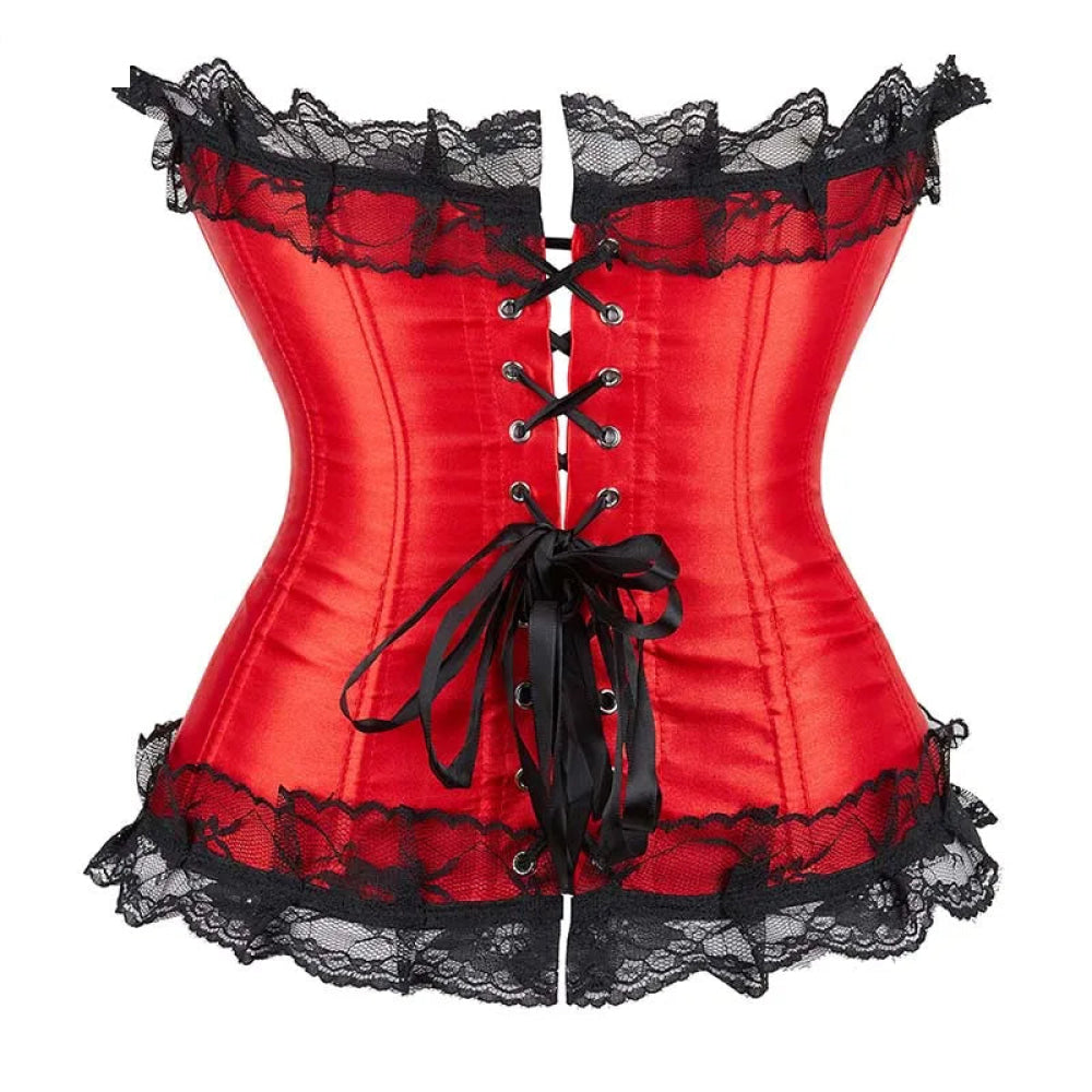 Silk Corselet With Floral Lace Trim Front 6 Busk Closure Plus Size Xs-6Xl Red - Xxxl 4