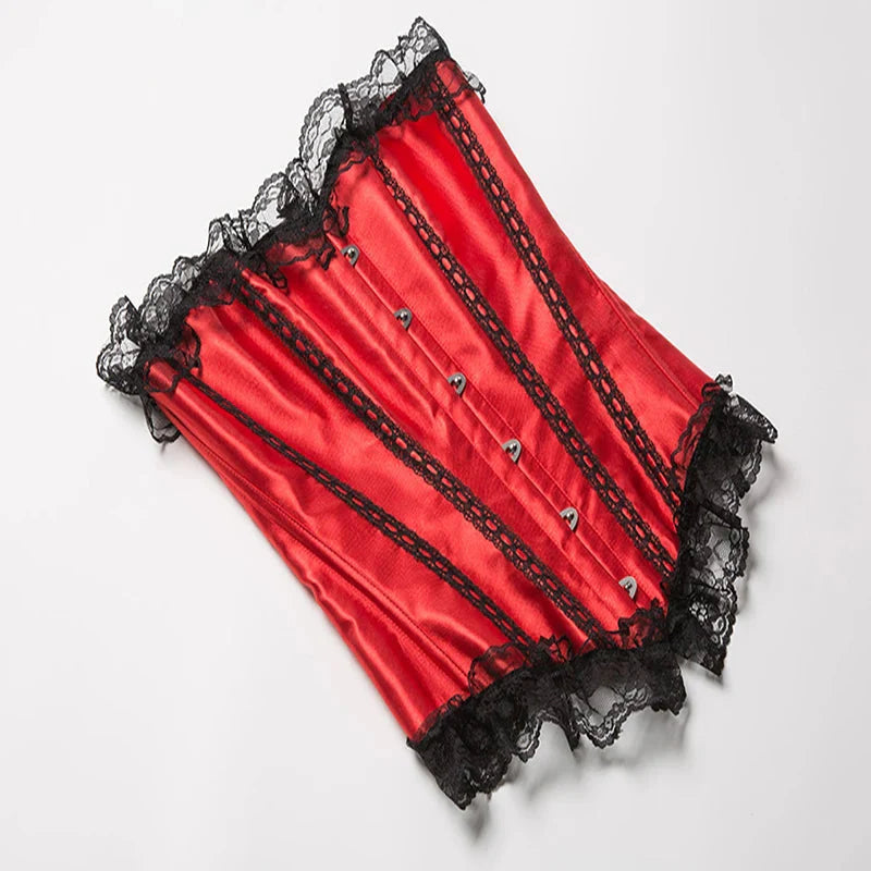 Silk Corselet With Floral Lace Trim Front 6 Busk Closure Plus Size Xs-6Xl Red - 5Xl 8