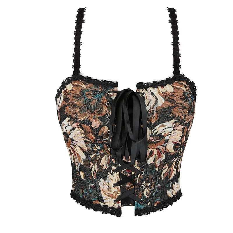 Brown Steampunk Vest Tank Top With Lace And Strap Plus Size S-6Xl - Xxxl 5
