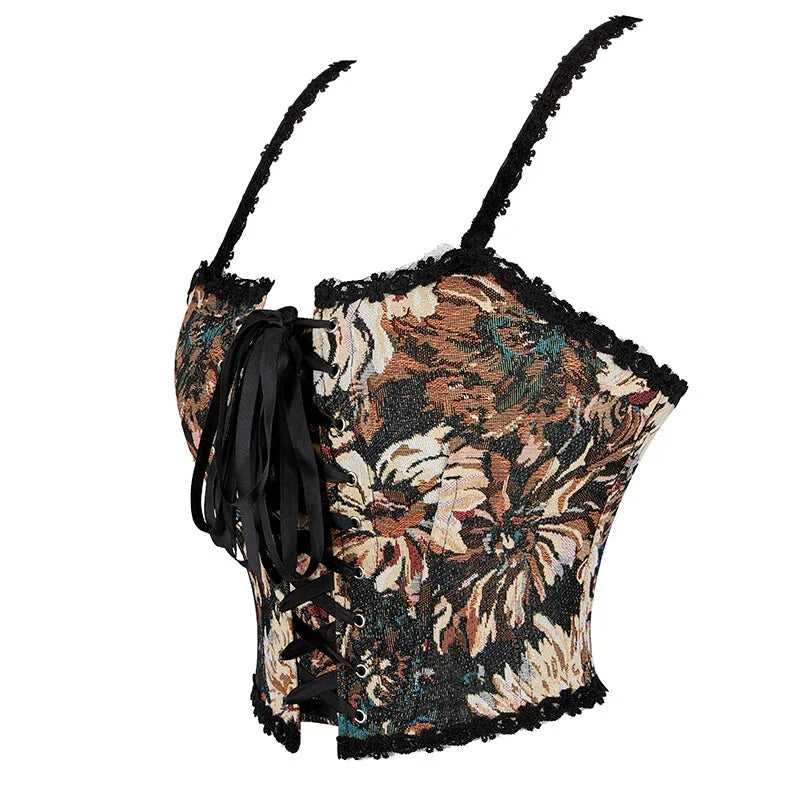 Brown Steampunk Vest Tank Top With Lace And Strap Plus Size S-6Xl - 4Xl 4