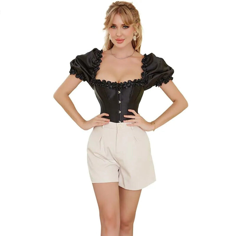 Black Lace-Up Ruffled Corset Bustier Plus Size S-6Xl - 4Xl 4