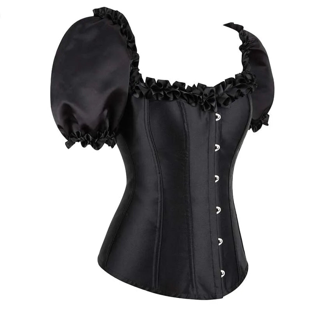 Black Lace-Up Ruffled Corset Bustier Plus Size S-6Xl - Xl 7