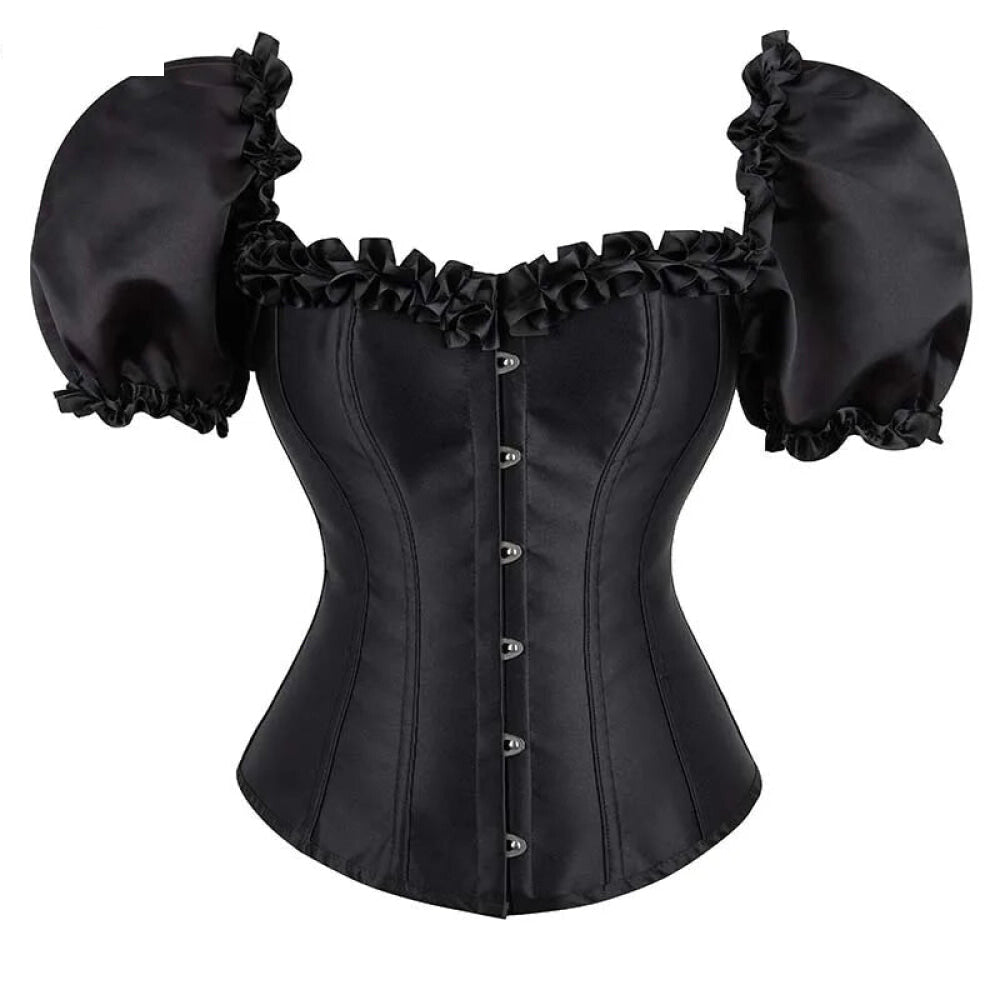 Black Lace-Up Ruffled Corset Bustier Plus Size S-6Xl - S