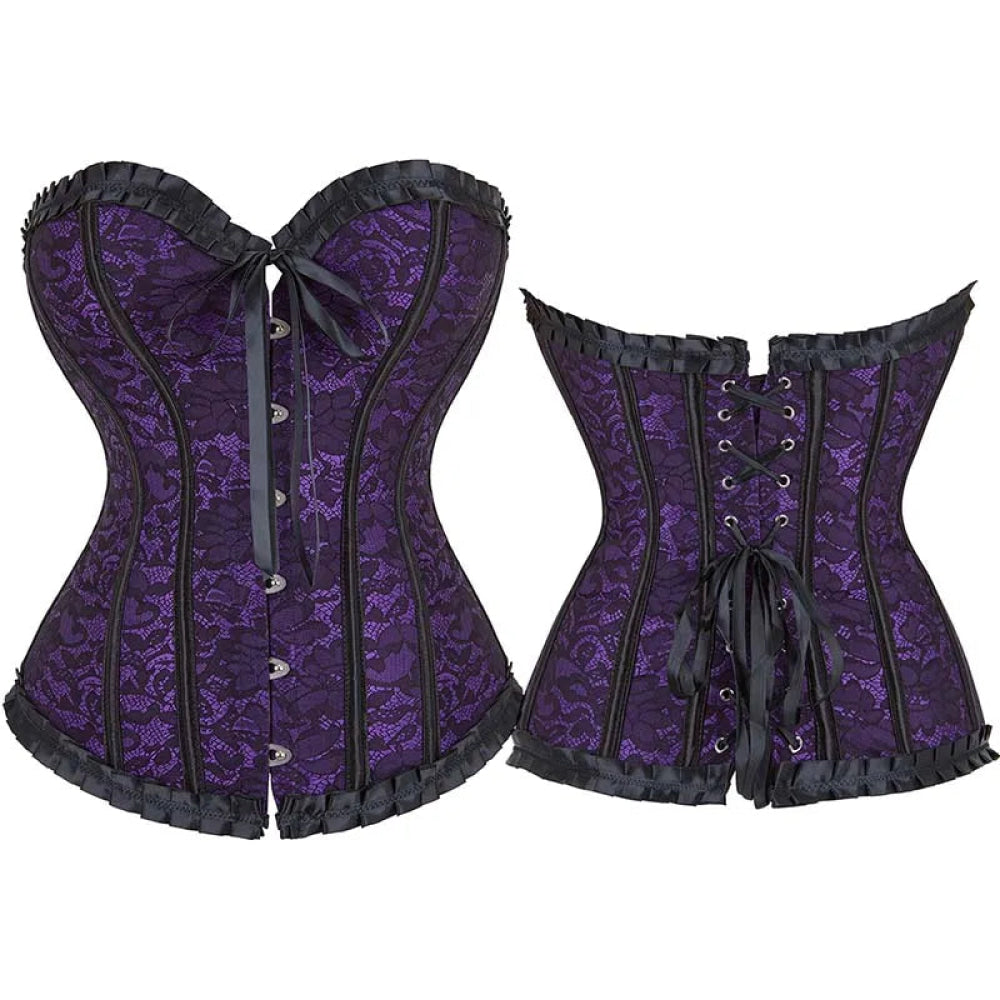 Vintage Floral Lace Up Overbust Corset For Mature Women Sizes Xs-6Xl - Purple - Xxl