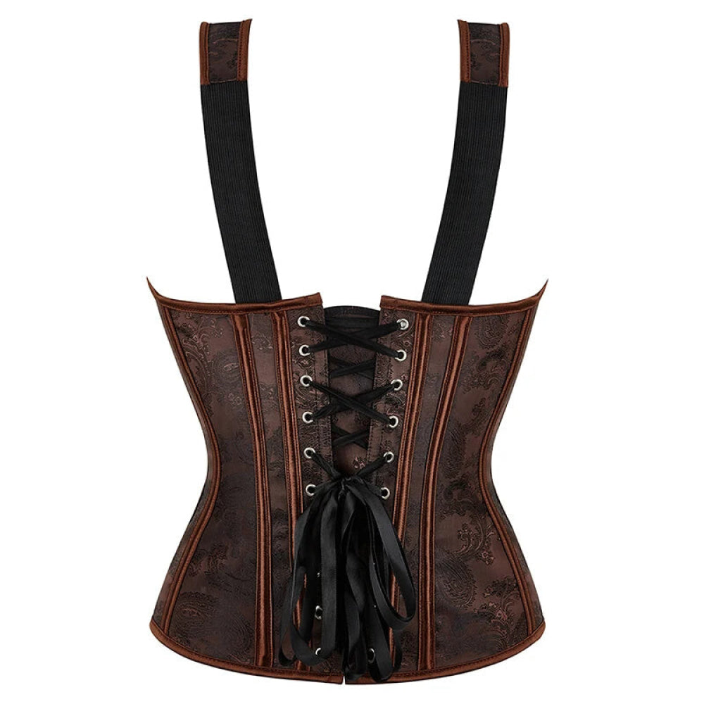 Steampunk Jacquard Lace-Up Shoulder Strap Corset Padded Bustier With Zip - Xl 5