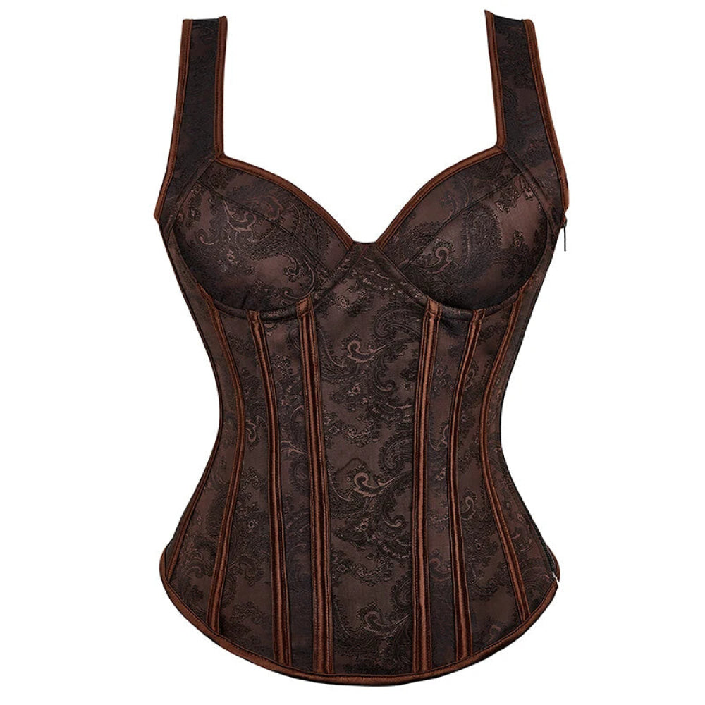 Steampunk Jacquard Lace-Up Shoulder Strap Corset Padded Bustier With Zip - 6Xl