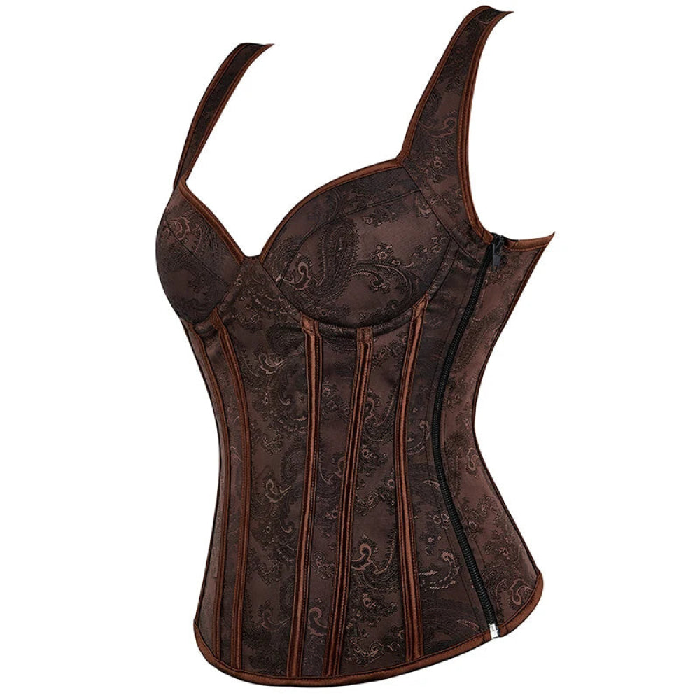 Steampunk Jacquard Lace-Up Shoulder Strap Corset Padded Bustier With Zip - Xxxl 5