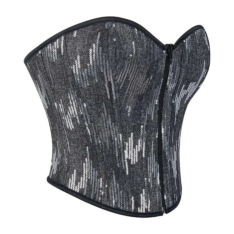 Plus Size Silver Sequin Crop Top With Lace Detail 14 Fishbones Support S-Xxxl - Xxxl 5