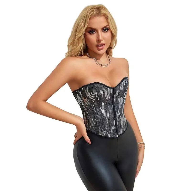 Plus Size Silver Sequin Crop Top With Lace Detail 14 Fishbones Support S-Xxxl - Xxxl 6