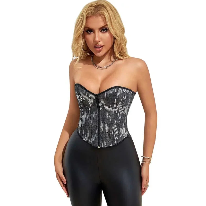 Plus Size Silver Sequin Crop Top With Lace Detail 14 Fishbones Support S-Xxxl - Xxxl 7