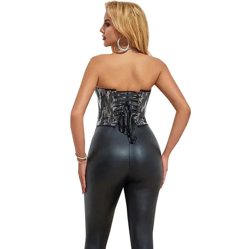 Plus Size Silver Sequin Crop Top With Lace Detail 14 Fishbones Support S-Xxxl - Xxxl 8
