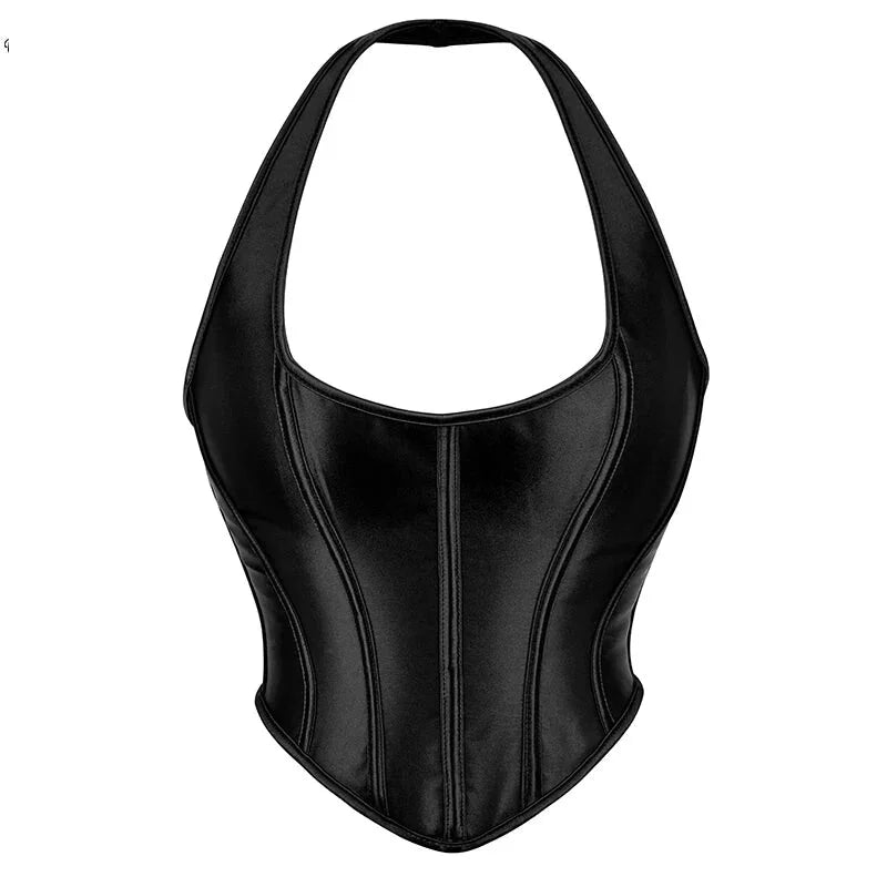 Black Satin Lace-Up Gothic Corset Plus Size Sleeveless Vest With Boning And Shaping For Retro Women - S 4