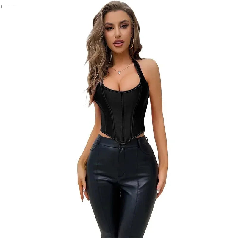 Black Satin Lace-Up Gothic Corset Plus Size Sleeveless Vest With Boning And Shaping For Retro Women - Xxxl 8