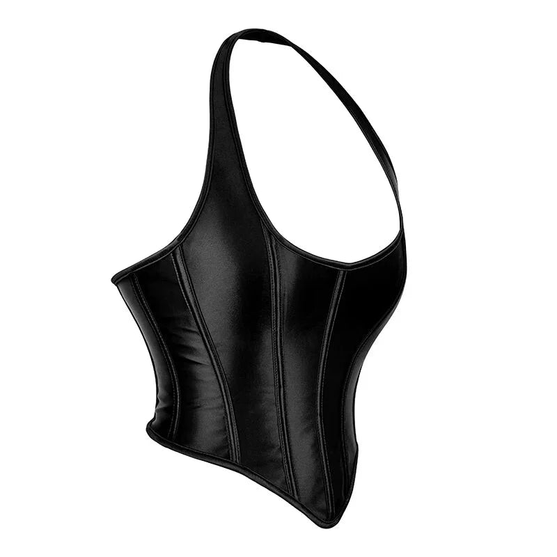 Black Gothic Corset Top Plus Size Slimming Bustier With Halter-Strap And Satin Material - Xxxl 6