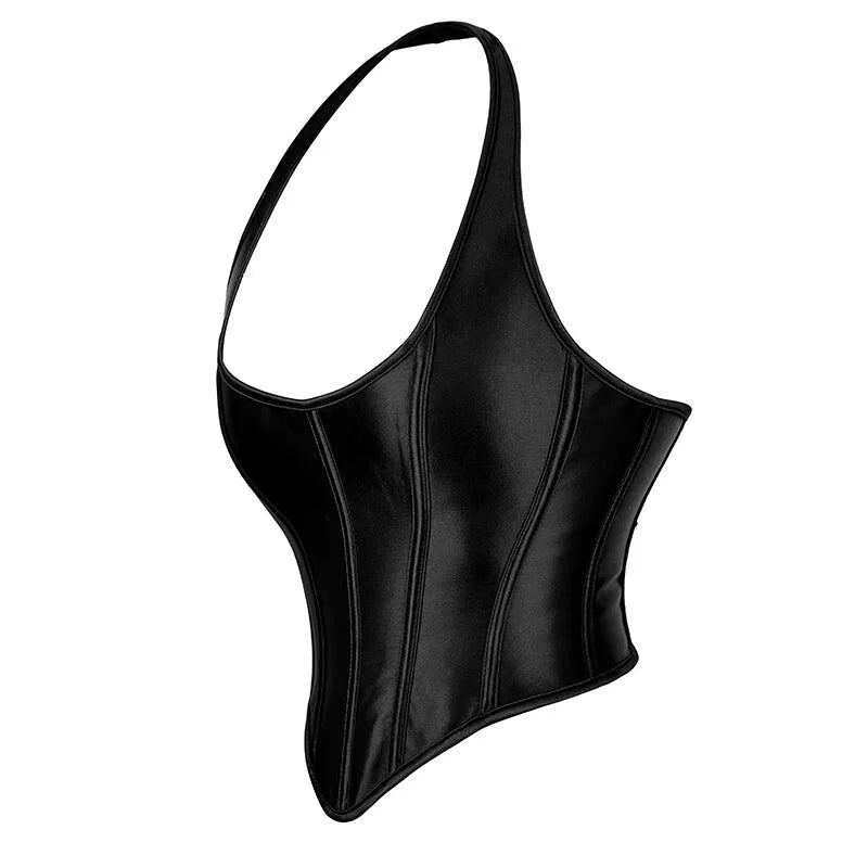 Black Gothic Corset Top Plus Size Slimming Bustier With Halter-Strap And Satin Material - Xxxl 7