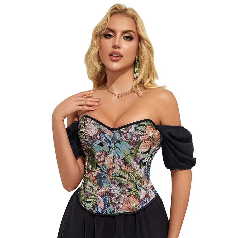 Floral Embroidered Renaissance Corset With Front Busk Closure And Back Lace Women Victorian Bustier - Xxl 5