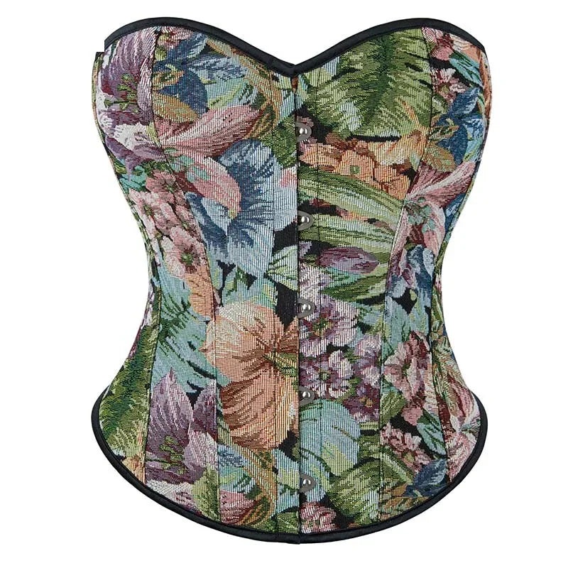 Floral Embroidered Renaissance Corset With Front Busk Closure And Back Lace Women Victorian Bustier - Xl 6