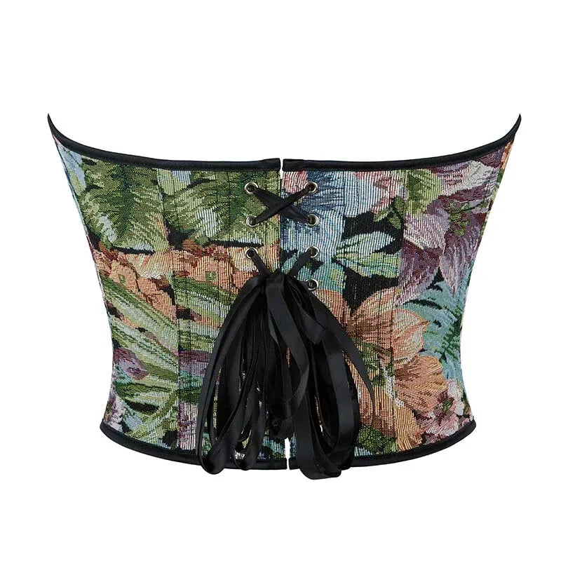 Floral Embroidered Renaissance Corset With Front Busk Closure And Back Lace Women Victorian Bustier - L 8