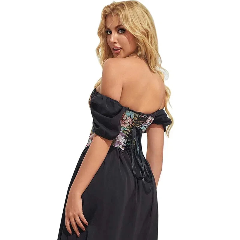 Floral Embroidered Renaissance Corset With Front Busk Closure And Back Lace Women Victorian Bustier - S 4
