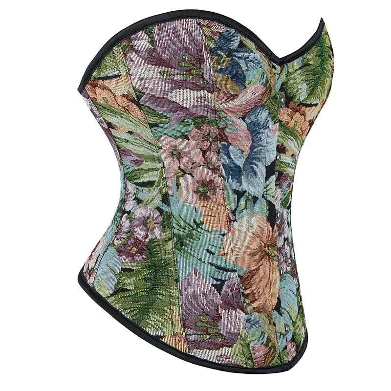 Floral Embroidered Renaissance Corset With Front Busk Closure And Back Lace Women Victorian Bustier - S 7