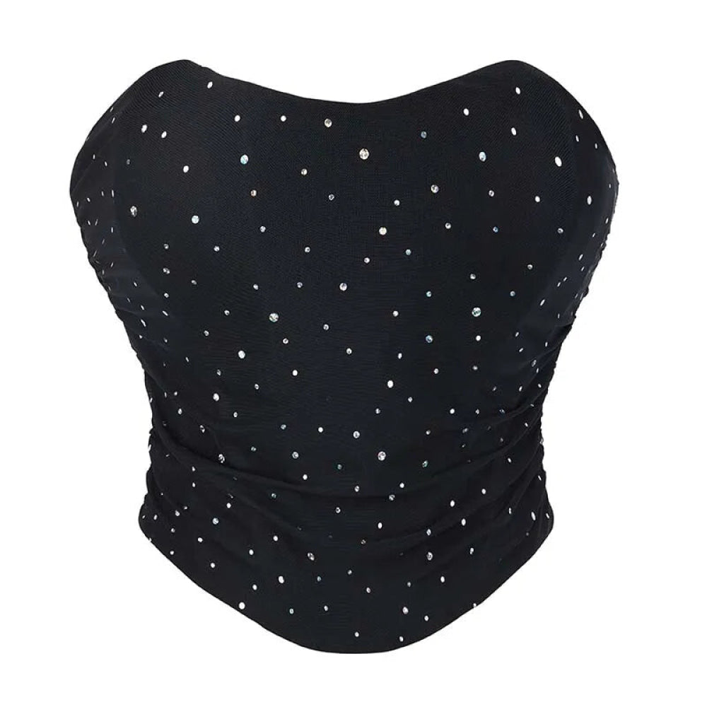 Black Ruched Hem Corset Crop Top For Plus Size Women Back Lace Tight Fit Sequined Detailing S-Xxl - Xxl 7