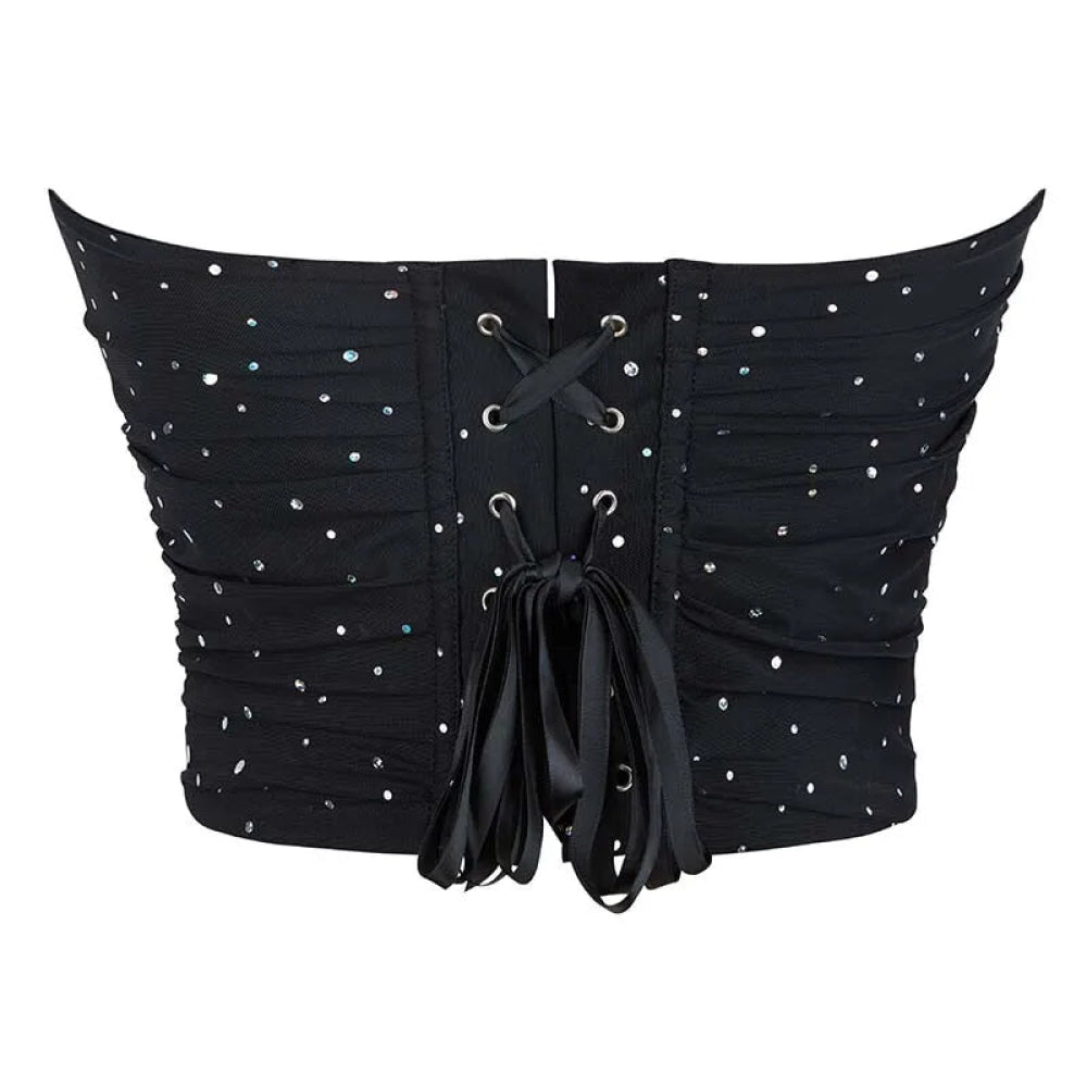 Black Ruched Hem Corset Crop Top For Plus Size Women Back Lace Tight Fit Sequined Detailing S-Xxl - Xxl 8