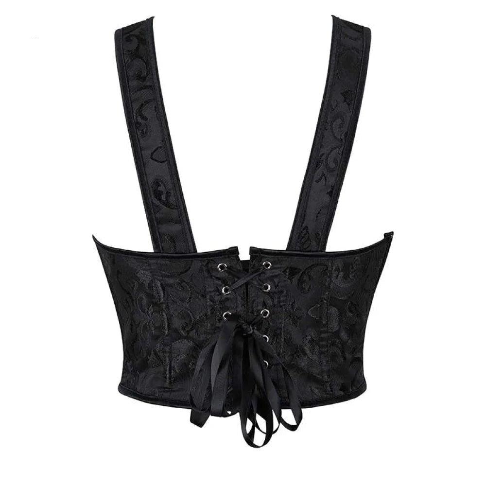 Floral Lace-Up Gothic Crop Top Sleeveless Boned Corset With Strap - 5Xl 8