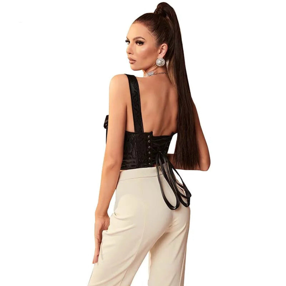 Floral Lace-Up Gothic Crop Top Sleeveless Boned Corset With Strap - Xxxl 4