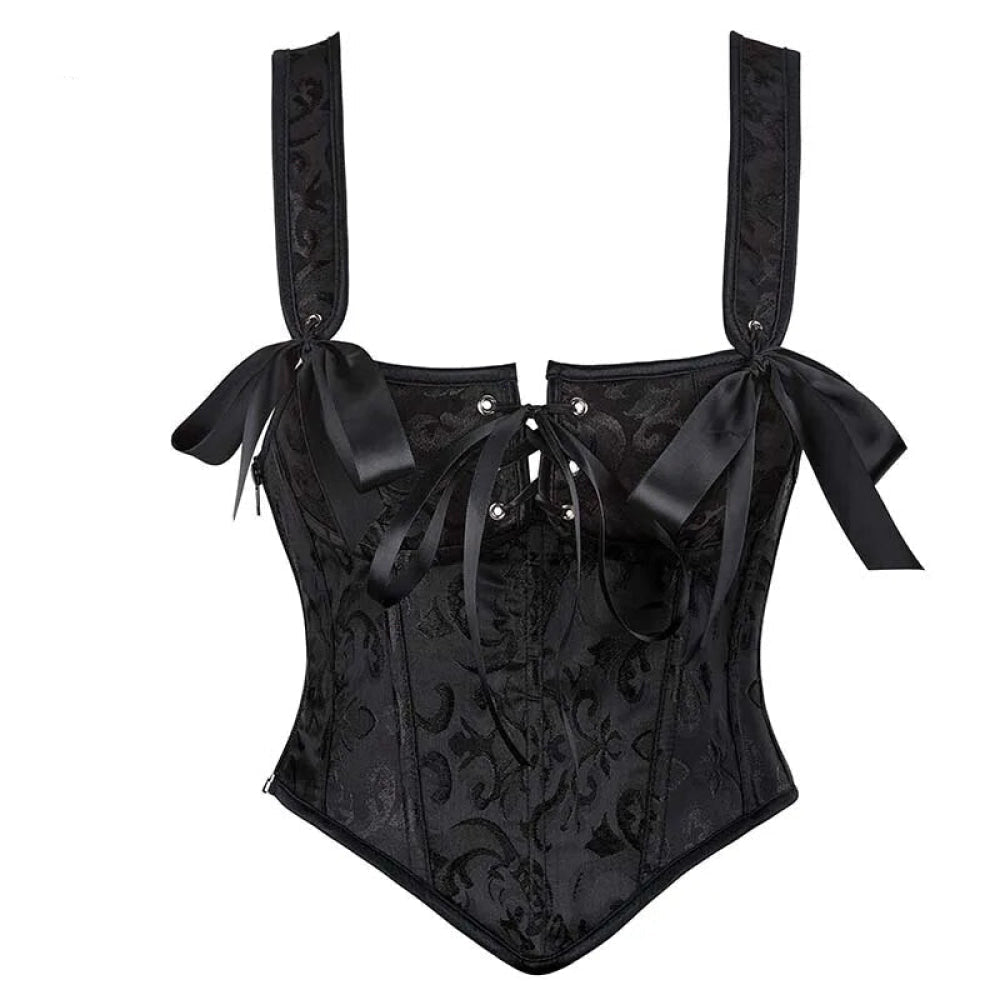 Floral Lace-Up Gothic Crop Top Sleeveless Boned Corset With Strap - Xxxl 6