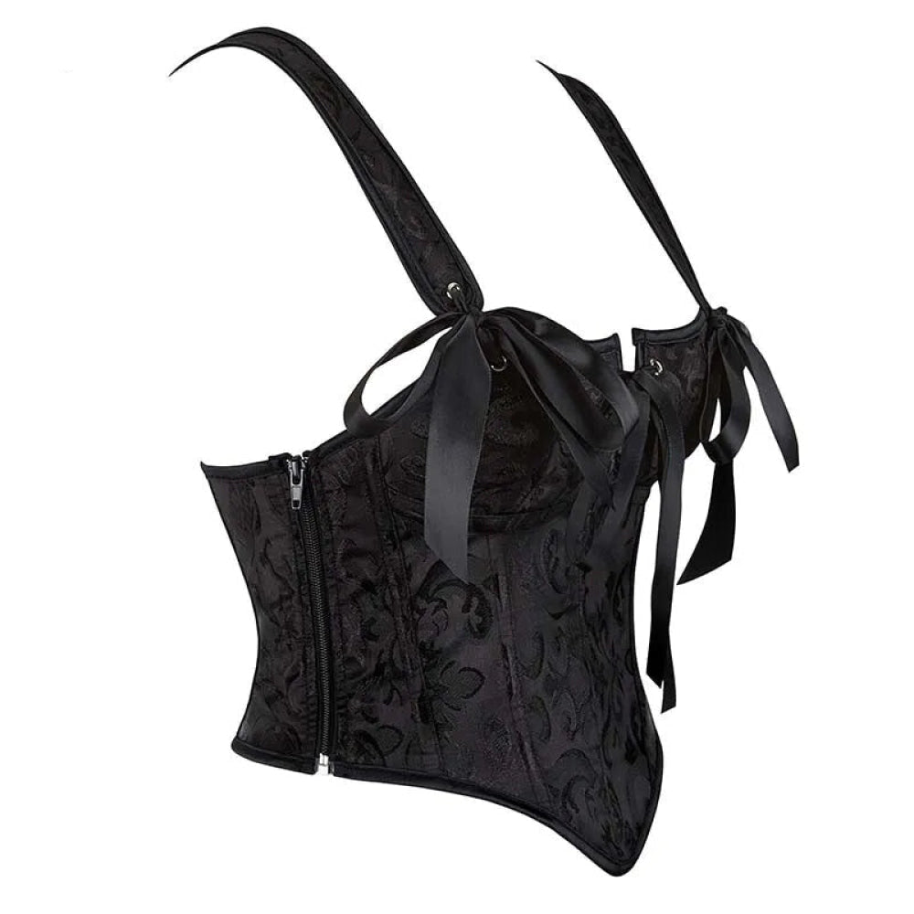 Floral Lace-Up Gothic Crop Top Sleeveless Boned Corset With Strap - Xl 7