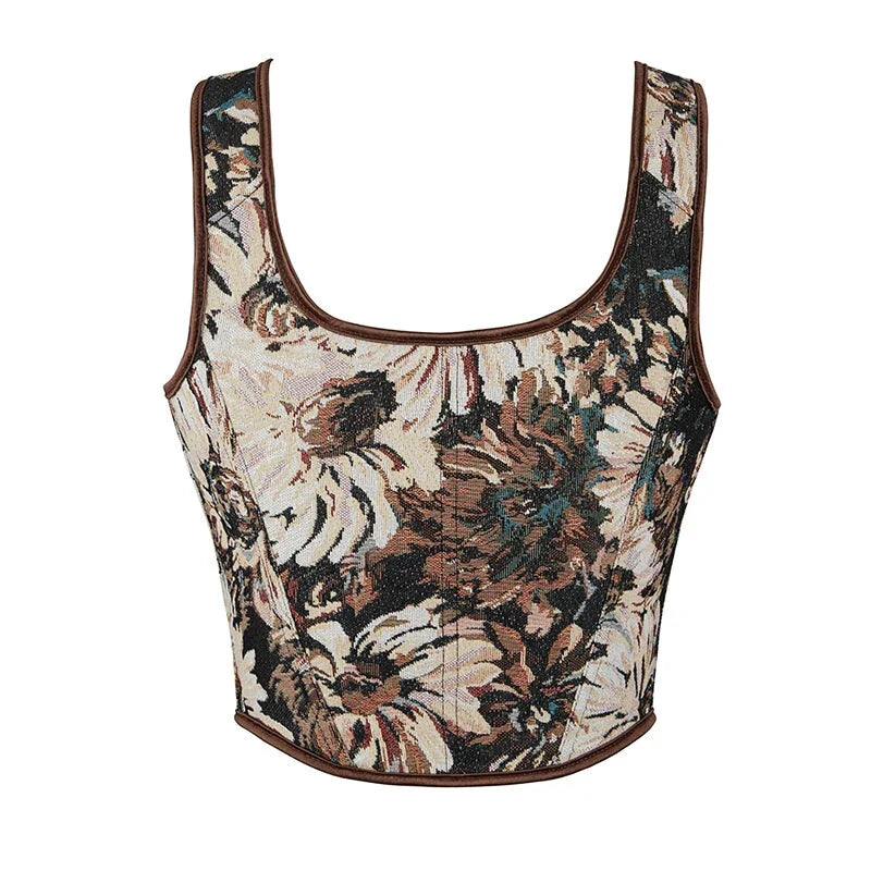 Brown Steampunk Corset Bustier Shoulder Strap Sleeveless Tank Top With Lace-Up Boning - 6Xl 5