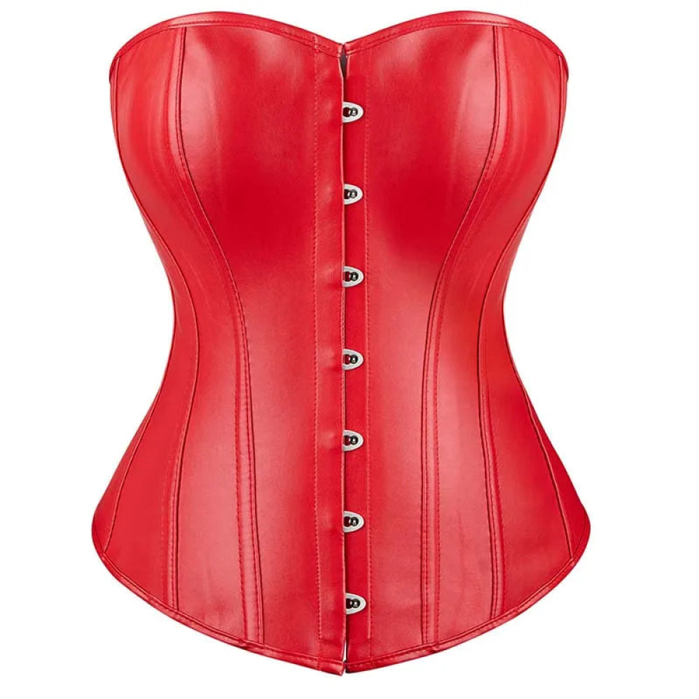 Black Leather Plus Size Corset Slimming S-6Xl Bustier With Lace-Up Boning And Pleated Design - Red - 6Xl